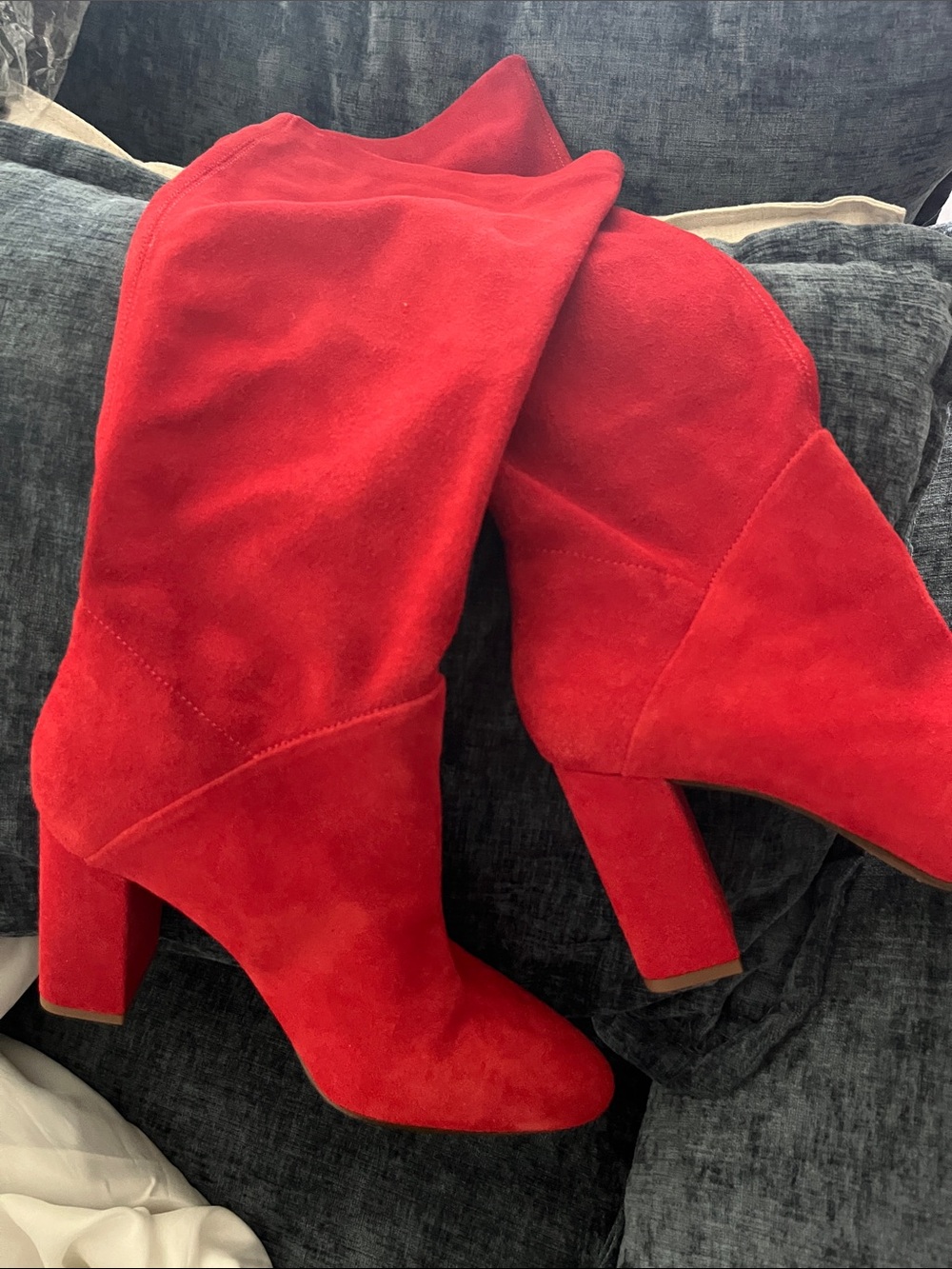 Banana Republic Red Suede Knee-High Boots — Size 7 — NEW